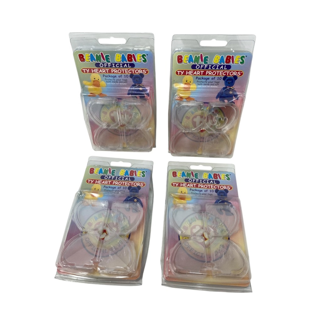 (Lot of 4) Ty Beanie Babies Official Ty Heart Protectors 10 Pack Clear Tag Cover